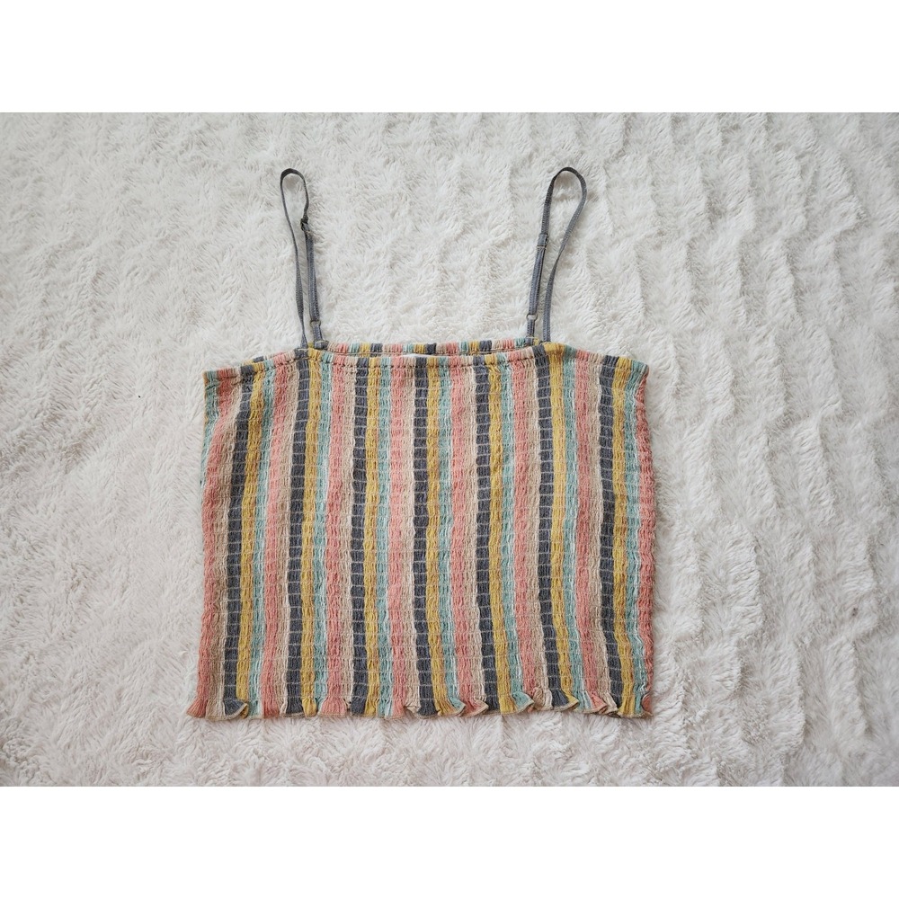 O'Neill Drez Beachbound Stripe Smocked Stretch Tank Top Size Large